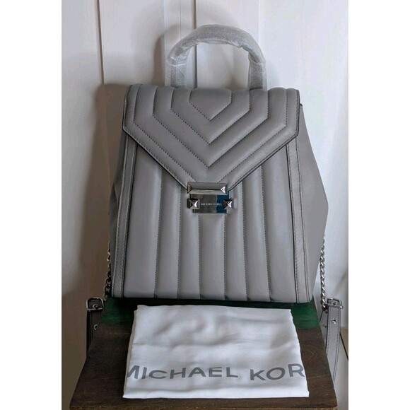 Michael Kors Whitney Quilted Backpack - Pearl Grey, Silver, Small, Dust-bag - Picture 3 of 8